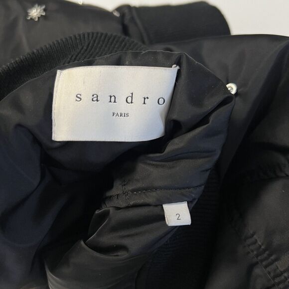 Sandro Sz 2 M Silencio Studded Bomber Black Jacket Full Zip - Picture 6 of 12